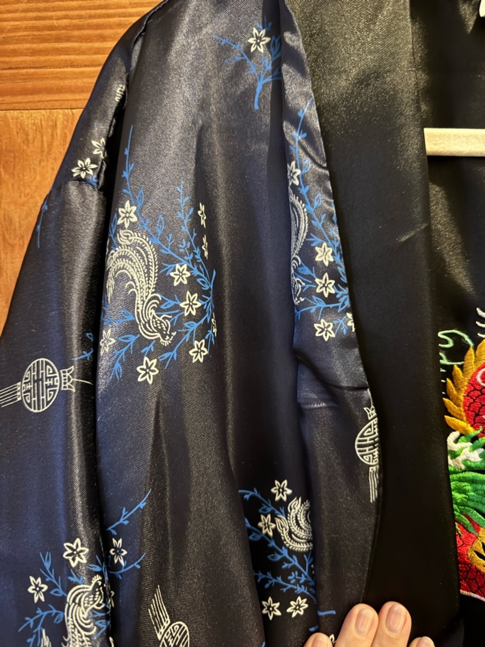Navy Blue Kimono Style Robe - Picture 3 of 6